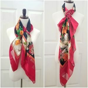 Mool Mang Cho Red Floral 43" x 43" Square Scarf, New without Tag